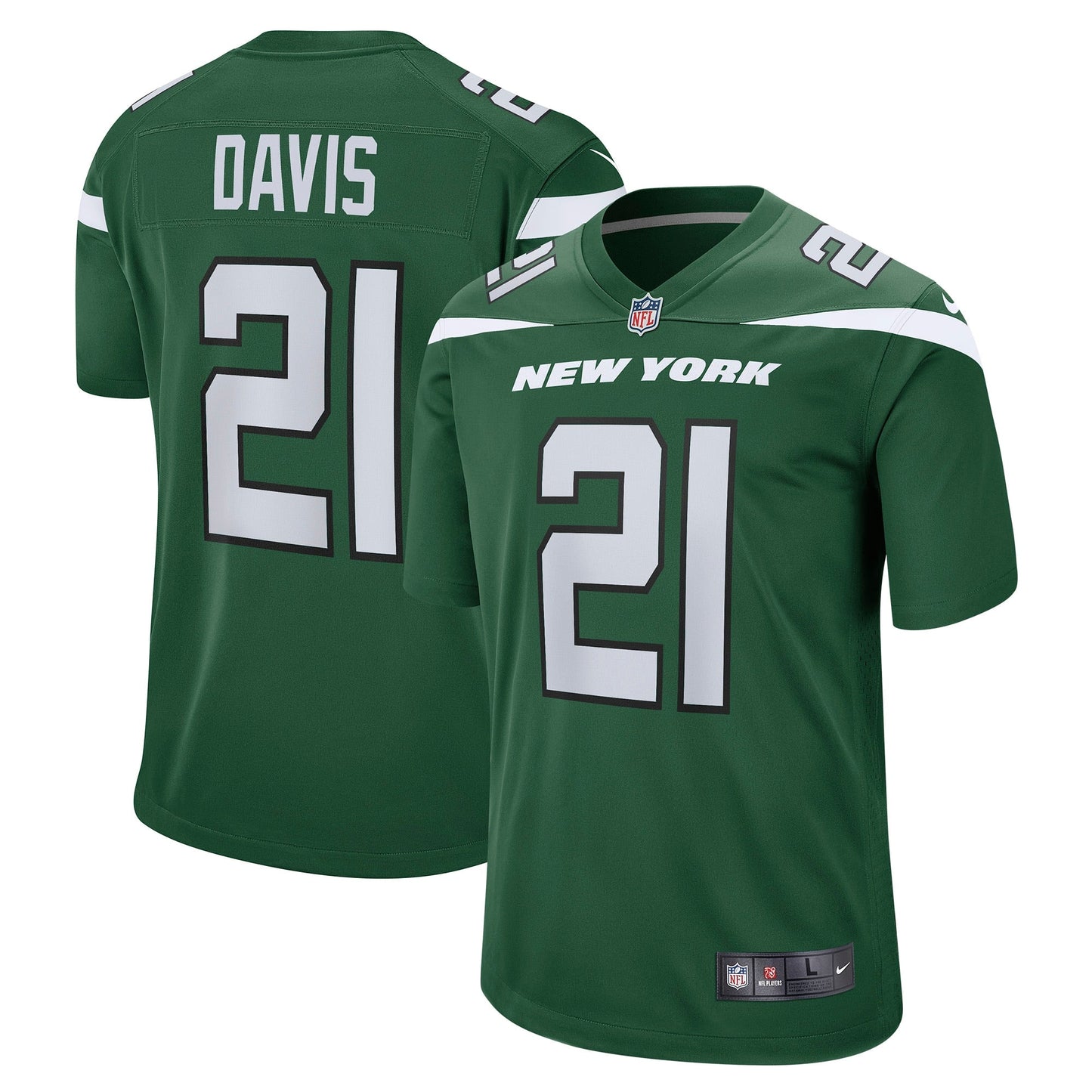 Ashtyn Davis New York Jets Game Jersey - Gotham Green football jersey product view 1