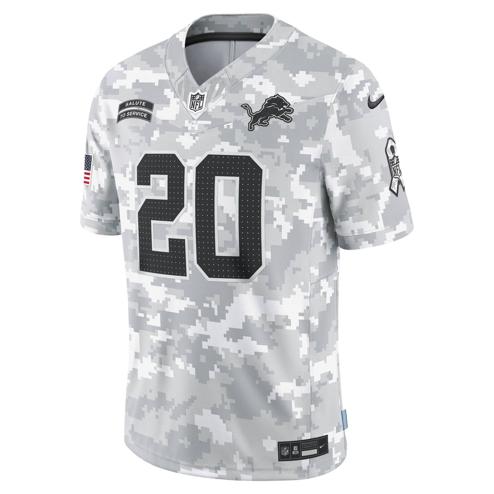 Barry Sanders Detroit Lions 2024 Salute to Service Retired Limited Jersey - Arctic Camo football jersey product view 2
