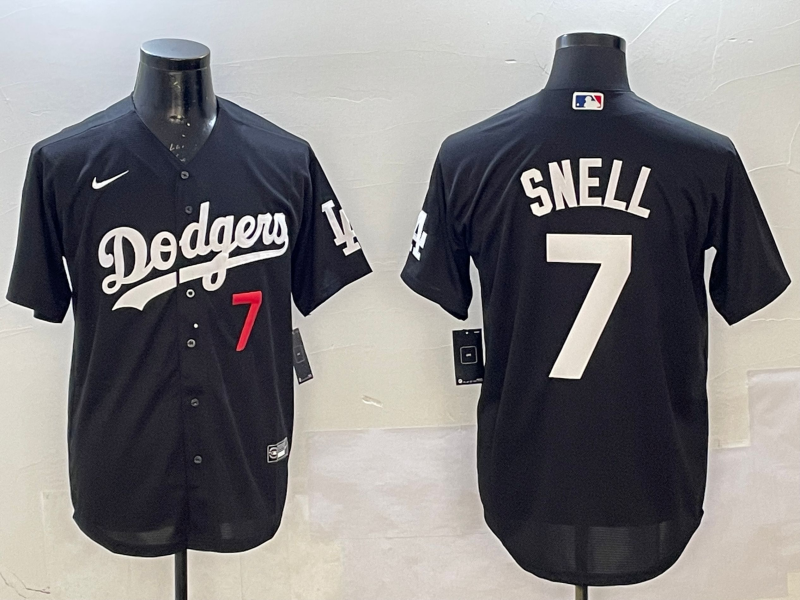 Men's Los Angeles Dodgers Blake Snell #7 Black Alternate Replica Player Jersey baseball jersey product view 1