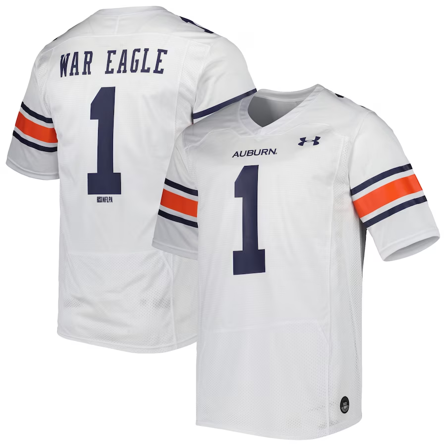 Men's Auburn Tigers War Eagle #1 White Team Player Game Jersey sports jersey product view 1