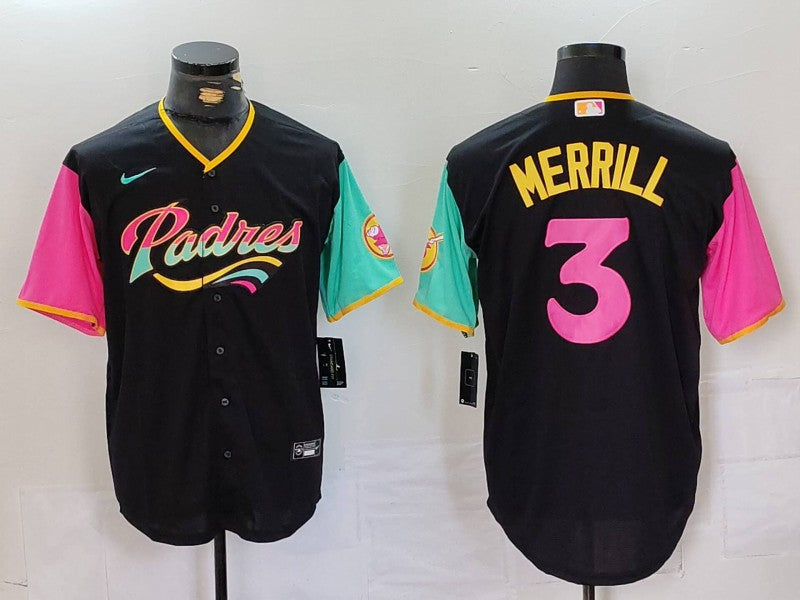 Men's San Diego Padres Jackson Merrill #3 Black City Connect Limited Player Jersey baseball jersey product view 1