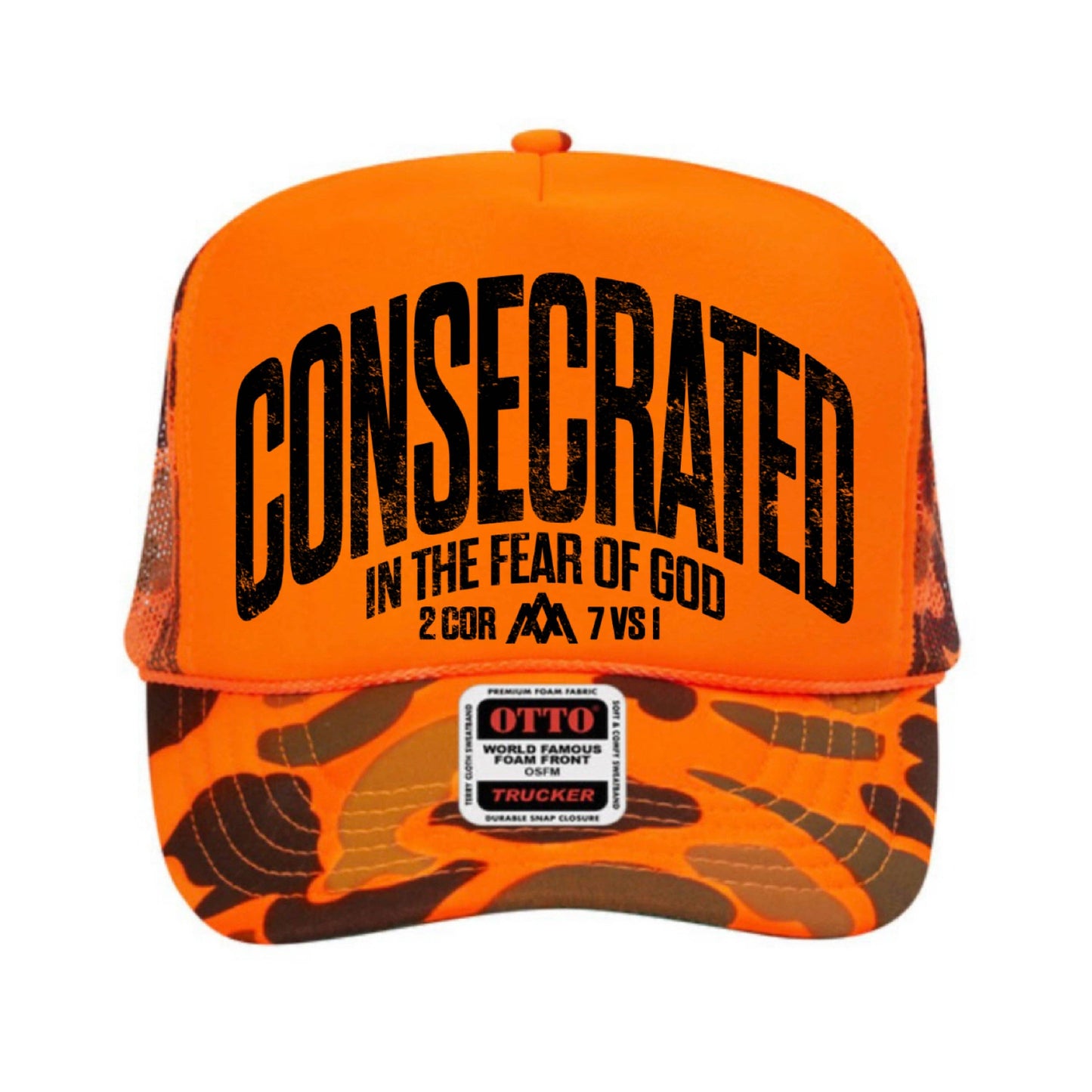 Consecrated Foam Trucker - Neon Orange/Camo Unisex T-shirt, Sweatshirt, Hoodie, Long Sleeve Tee - T-Shirt, Sweatshirt, Hoodie