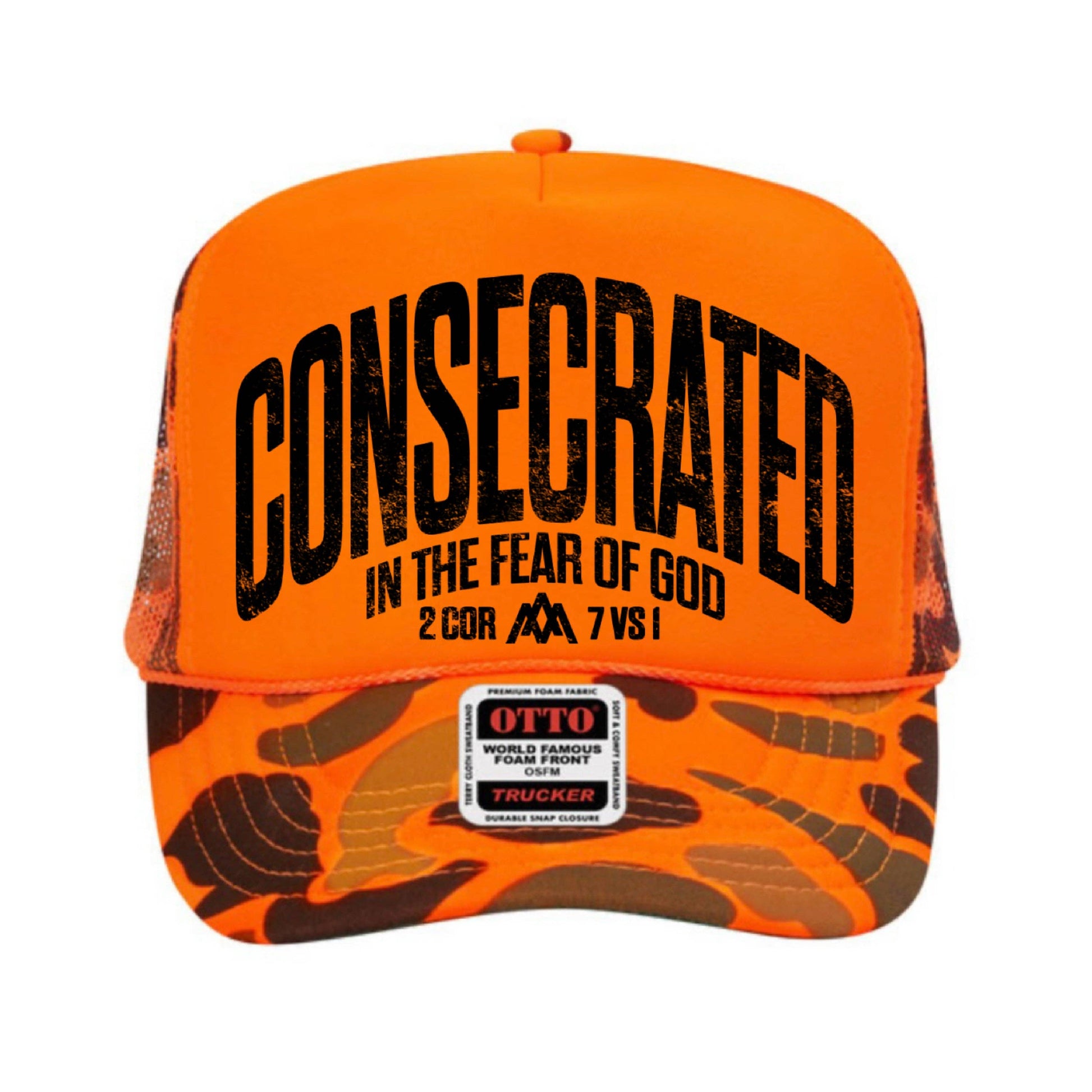 Consecrated Foam Trucker - Neon Orange/Camo Unisex T-shirt, Sweatshirt, Hoodie, Long Sleeve Tee - T-Shirt, Sweatshirt, Hoodie