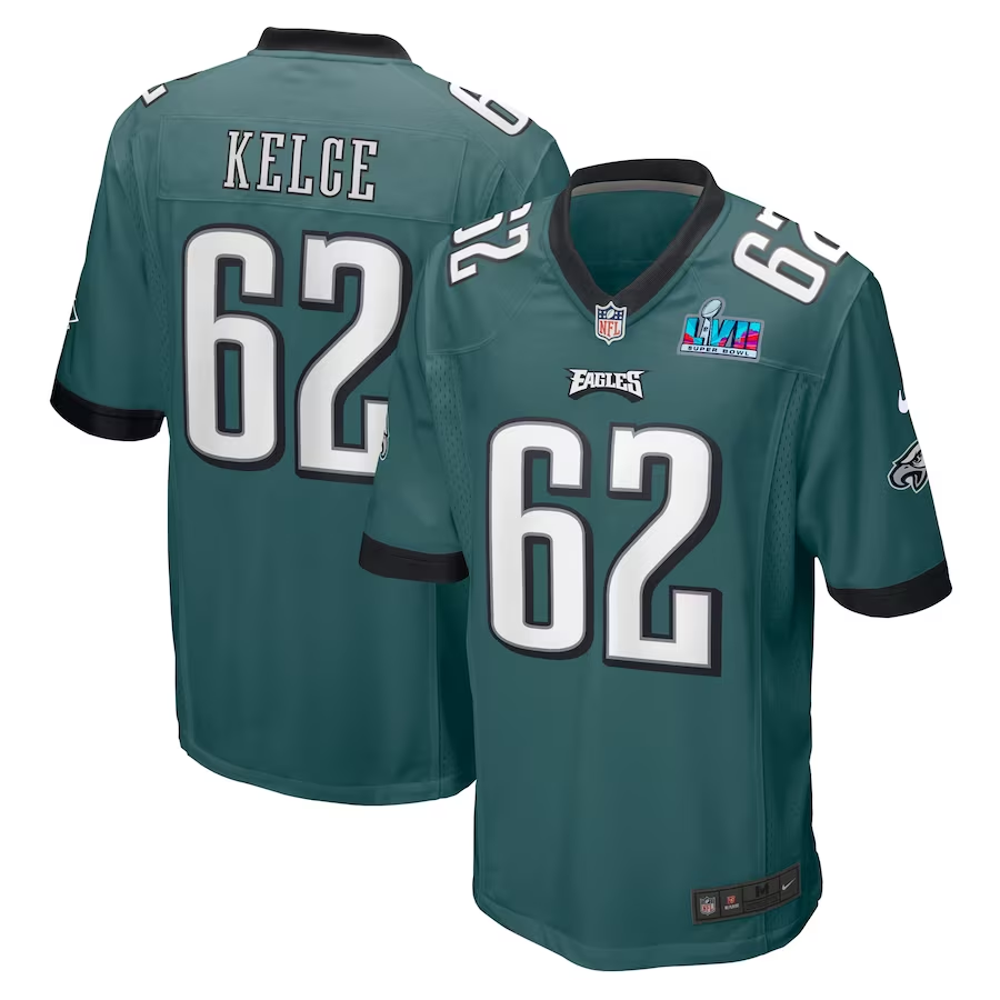 Men's Philadelphia Eagles Jason Kelce Midnight Green Super Bowl LVII Patch Game Jersey football jersey product view 1