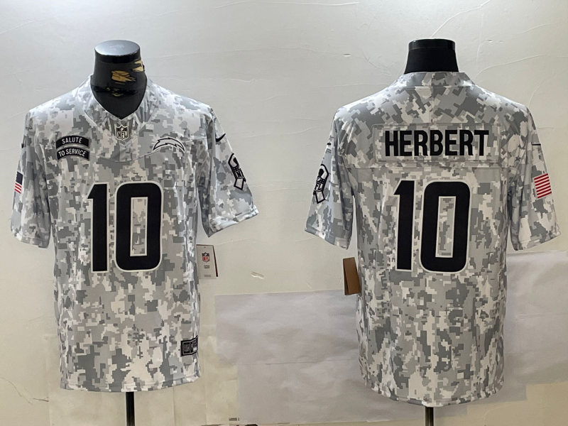 Men's Los Angeles Chargers Justin Herbert Arctic Camo 2024 Salute to Service Limited Jersey football jersey product view 1