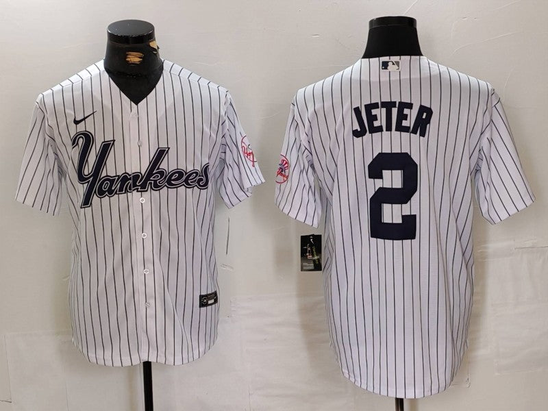 Men's New York Yankees Derek Jeter White Replica Player Jersey baseball jersey product view 1