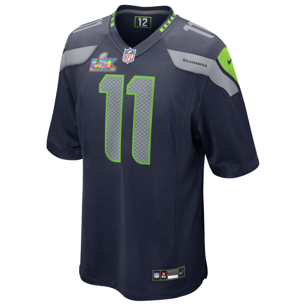 Men's Seattle Seahawks Jaxon Smith-Njigba College Navy Super Bowl LX Patch Game Jersey football jersey product view 2
