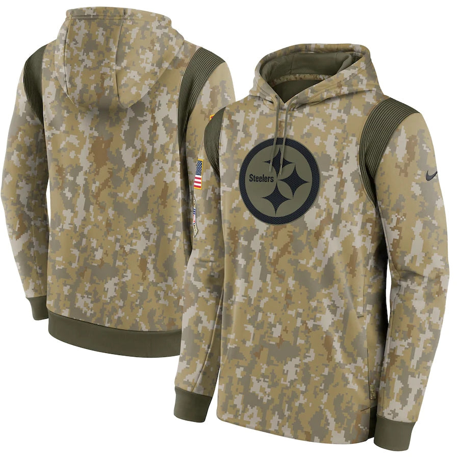 Men's Pittsburgh Steelers 2021 Salute to Service Hoodie Camouflage football jersey product view 1
