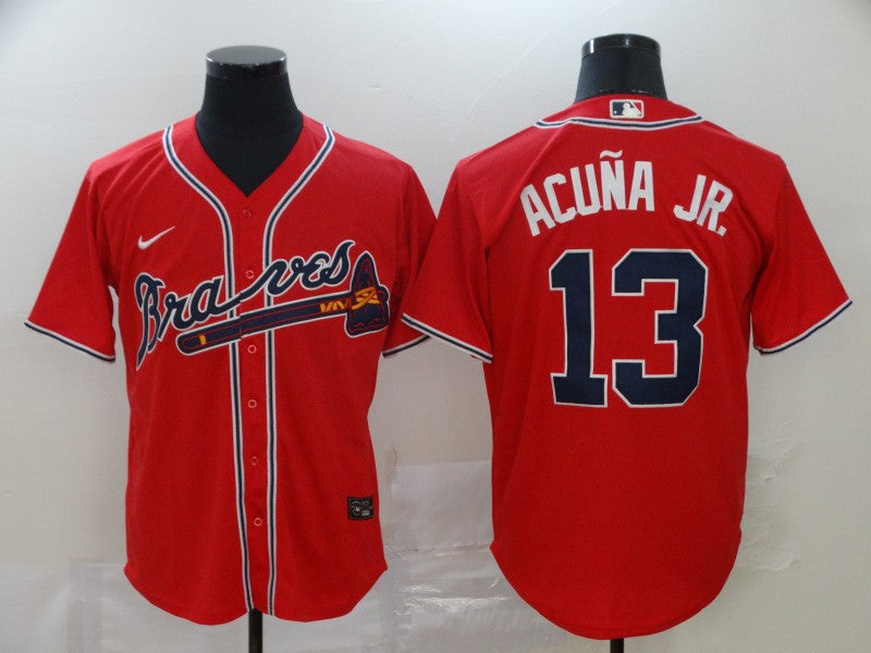 New Men's Atlanta Braves Ronald Acuna Jr. #13 Jersey Red baseball jersey product view 1