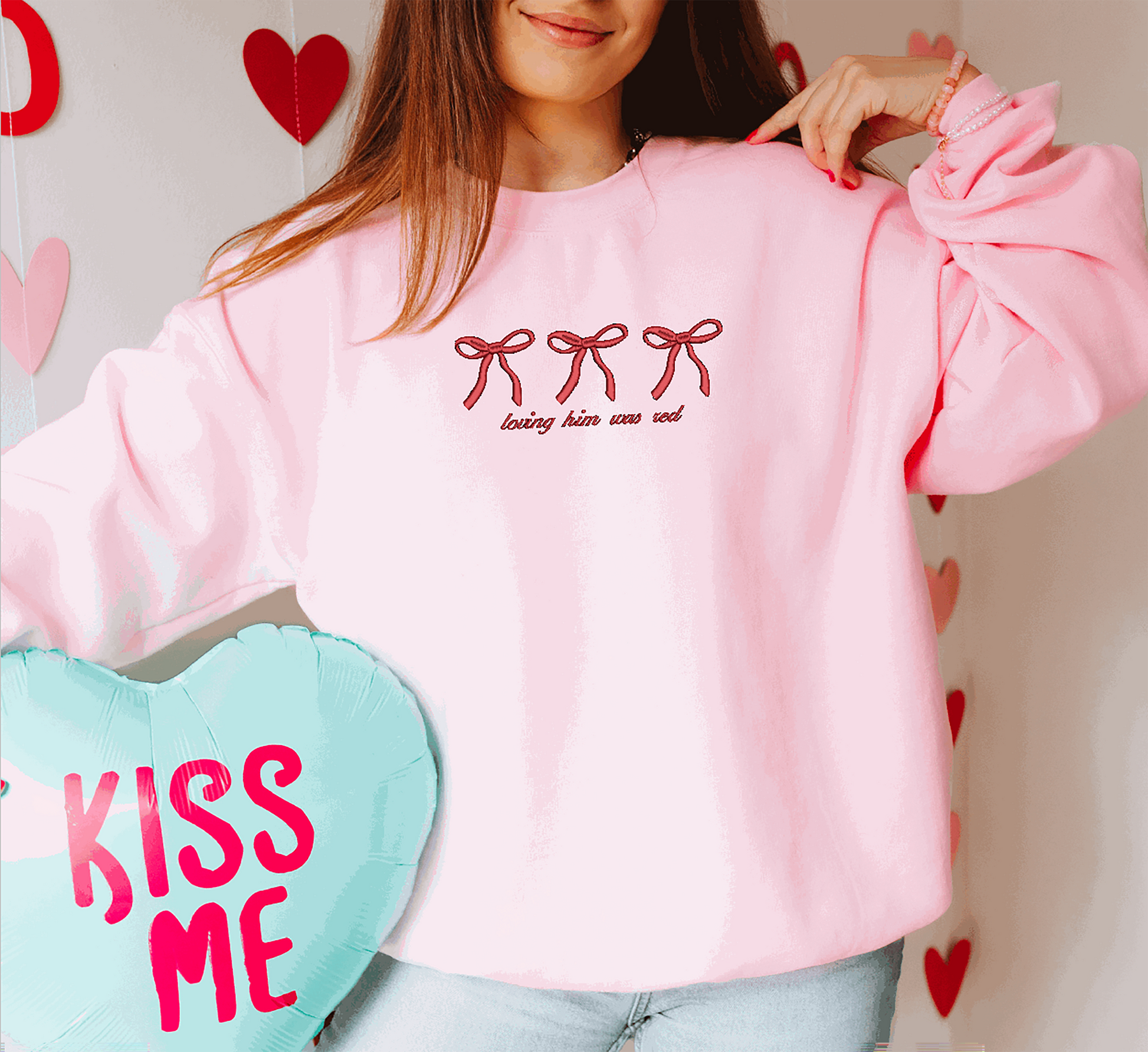 Love Sweatshirt, Valentines Crewneck, Loving Him Was Red Unisex T-shirt, Sweatshirt, Hoodie, Long Sleeve Tee - T-Shirt, Sweatshirt, Hoodie