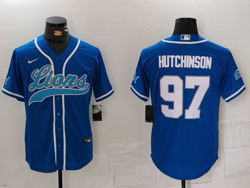 Men's Detroit Lions Aidan Hutchinson Blue Game Player Jersey football jersey product view 1