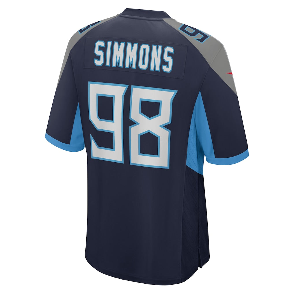 T.Titans #98 Jeffery Simmons Navy Game Jersey football jersey product view 1