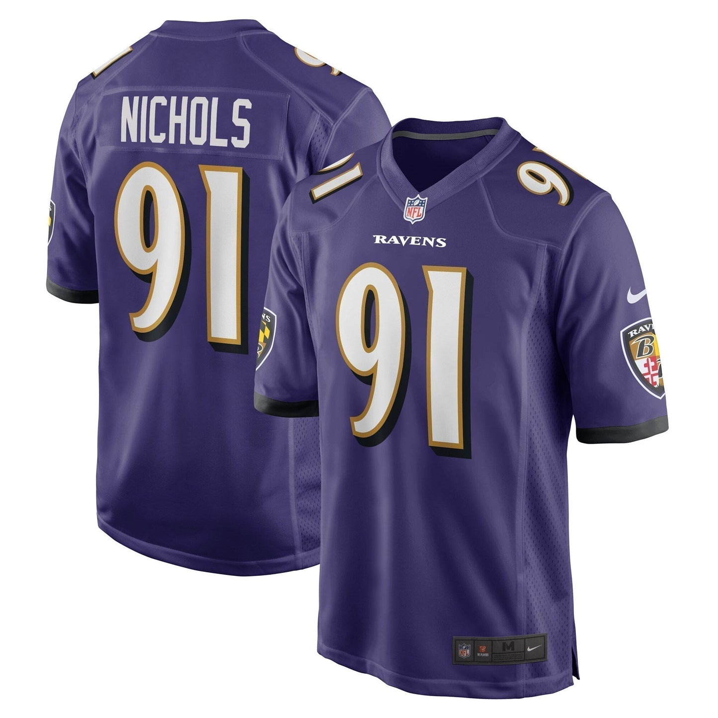 Rayshad Nichols Baltimore Ravens Game Jersey - Purple football jersey product view 1