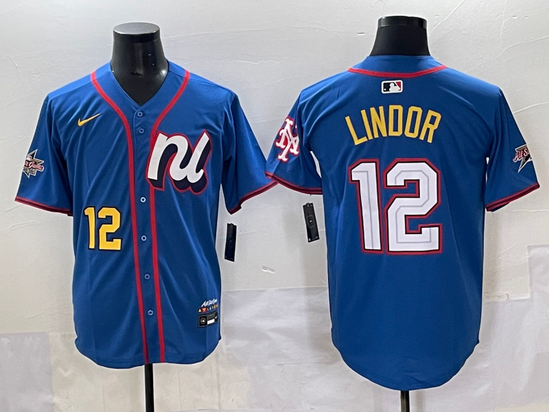 Men's National League Francisco Lindor #12 Blue 2025 All-Star Edition Limited Player Jersey baseball jersey product view 1