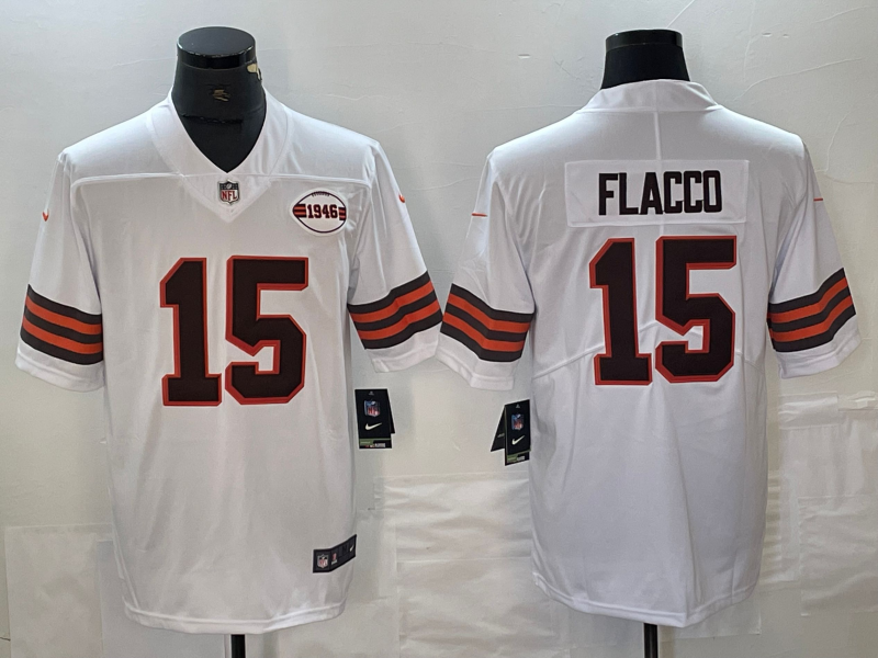 Men's Cleveland Browns Joe Flacco #15 White 1946 Collection Alternate Game Jersey1 football jersey product view 1