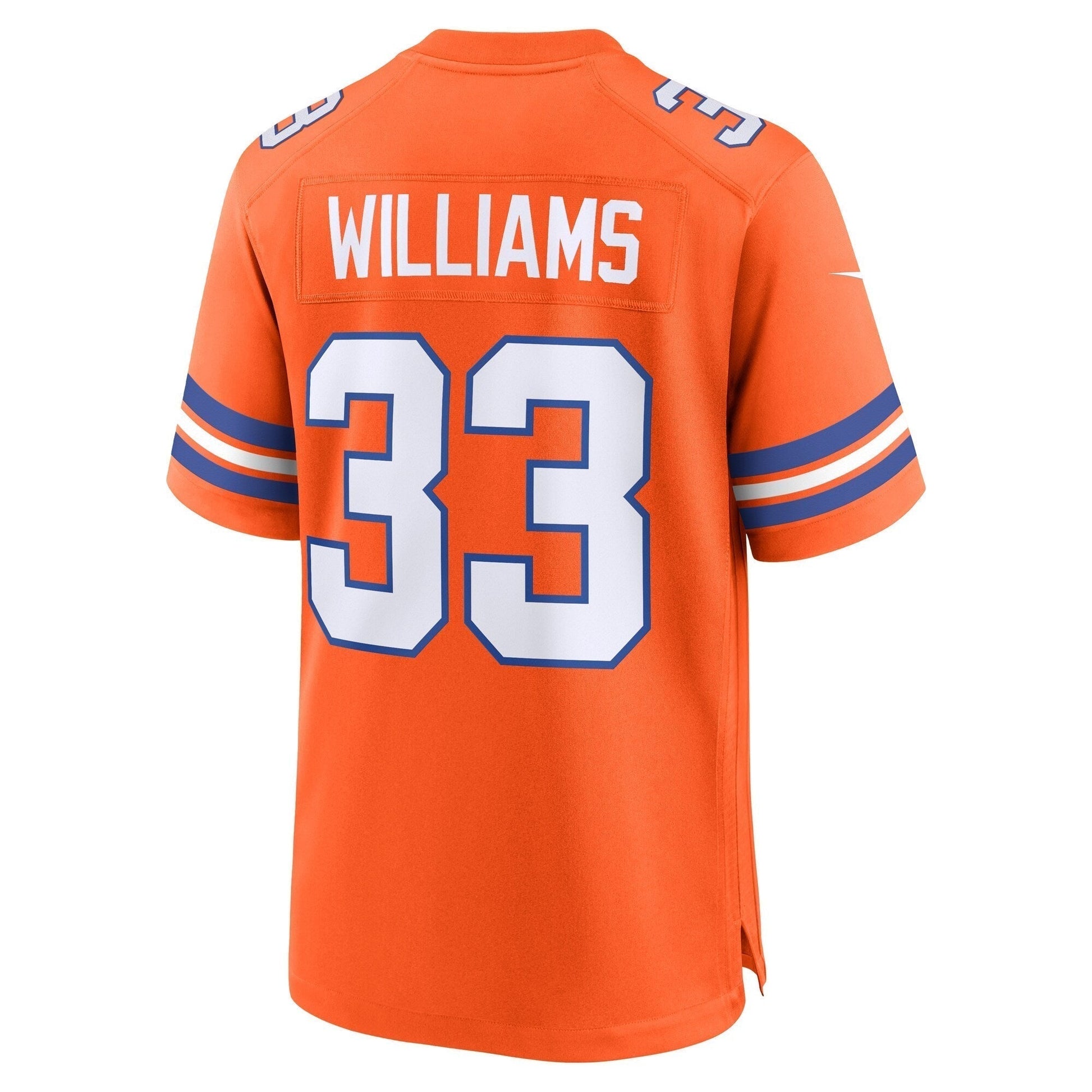 Javonte Williams Denver Broncos Mile High Collection 1977 Throwback Game Jersey - Orange football jersey product view 3
