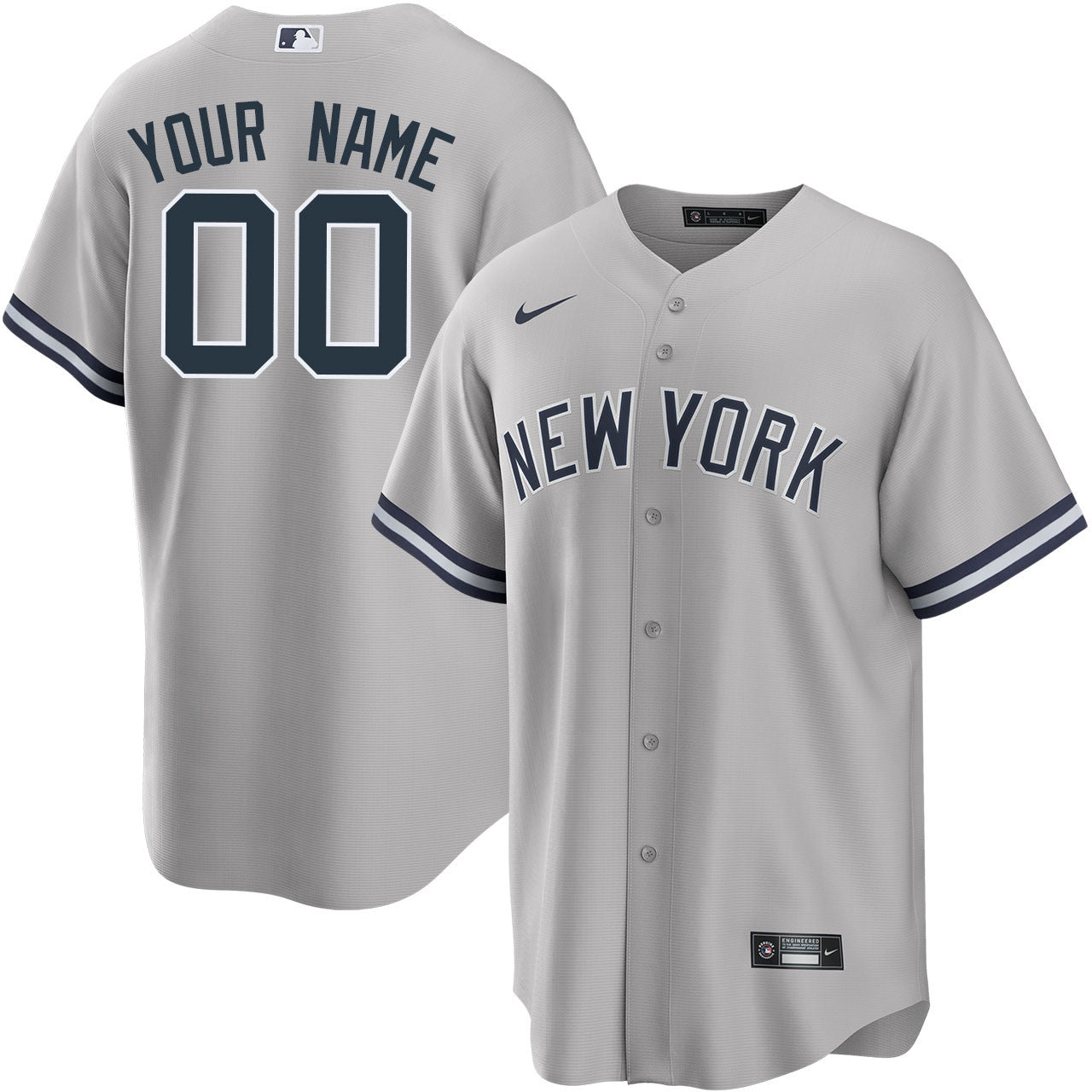 Men's New York Yankees Custom Grey Player Jersey baseball jersey product view 1