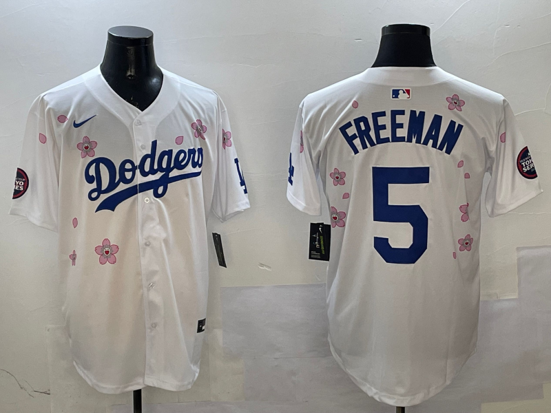 Men's Los Angeles Dodgers Freddie Freeman #5 White Alternate Replica Player Jersey baseball jersey product view 1