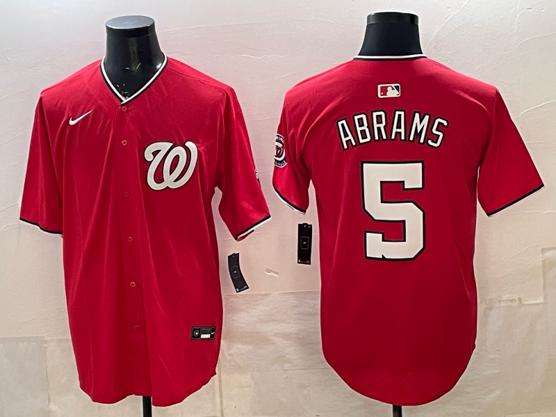 Men's Washington Nationals CJ Abrams #5 Red Replica Player Jersey baseball jersey product view 1