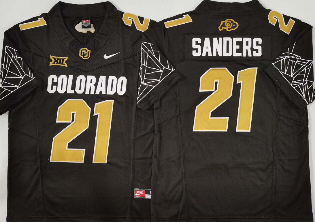Men's Colorado Buffaloes Shilo Sanders #21 Black Game Jersey sports jersey product view 1