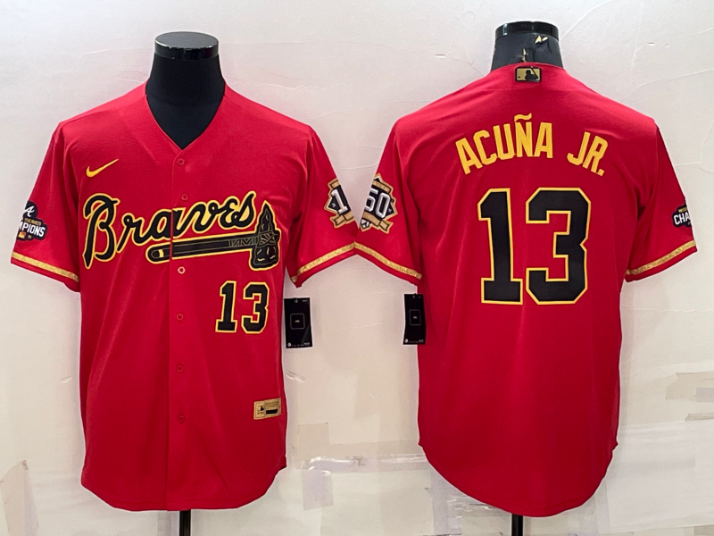 Men's Atlanta Braves Ronald Acuna Jr. Red Replica Game Jersey baseball jersey product view 1