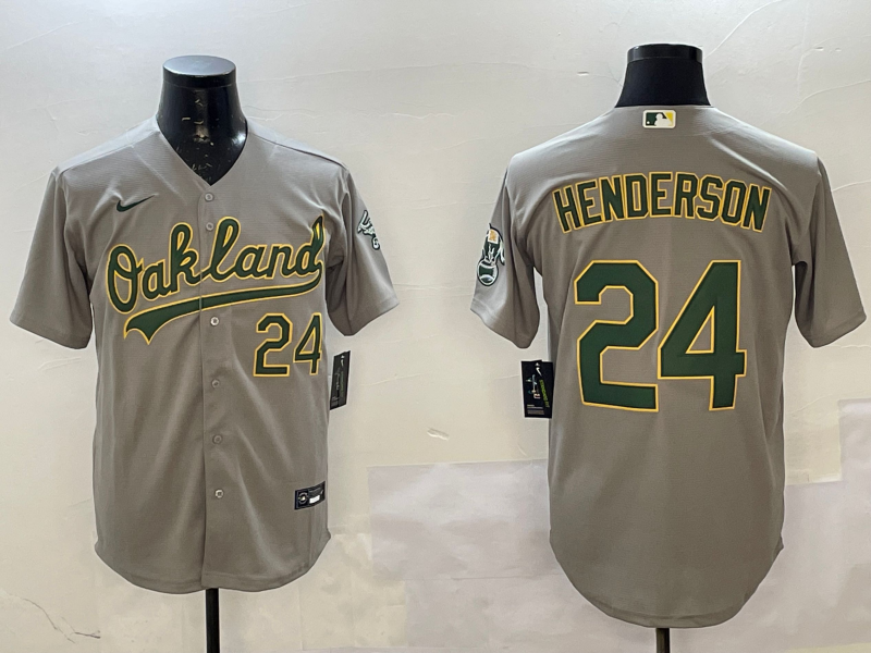 Men's Oakland Athletics Rickey Henderson #24 Gray Replica Player Jersey baseball jersey product view 1
