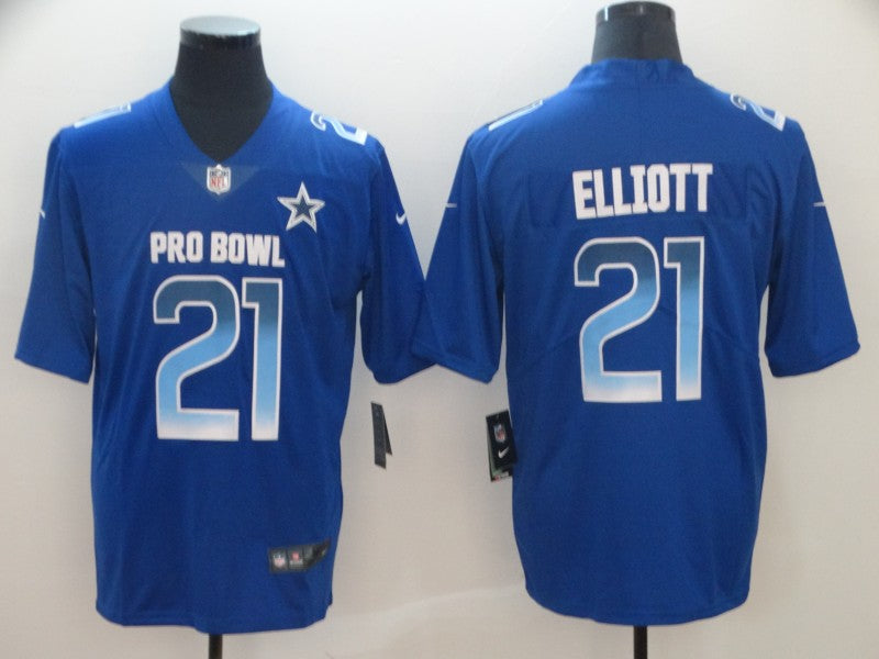 Men's Dallas Cowboys Ezekiel Elliott #21 Blue All Star Game Jersey1 football jersey product view 1