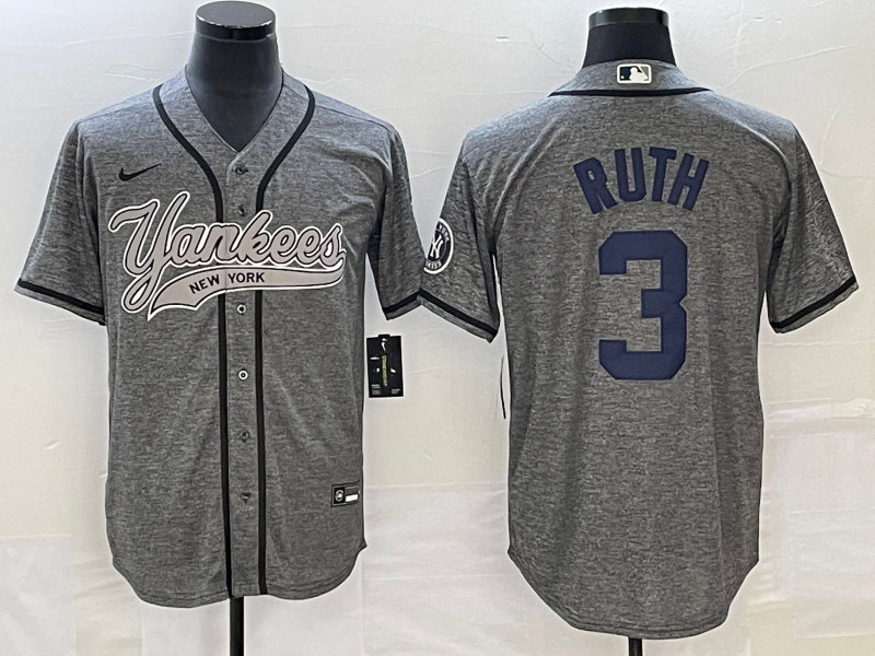 Men's New York Yankees Babe Ruth Gray Game Jersey Joint Edition baseball jersey product view 1