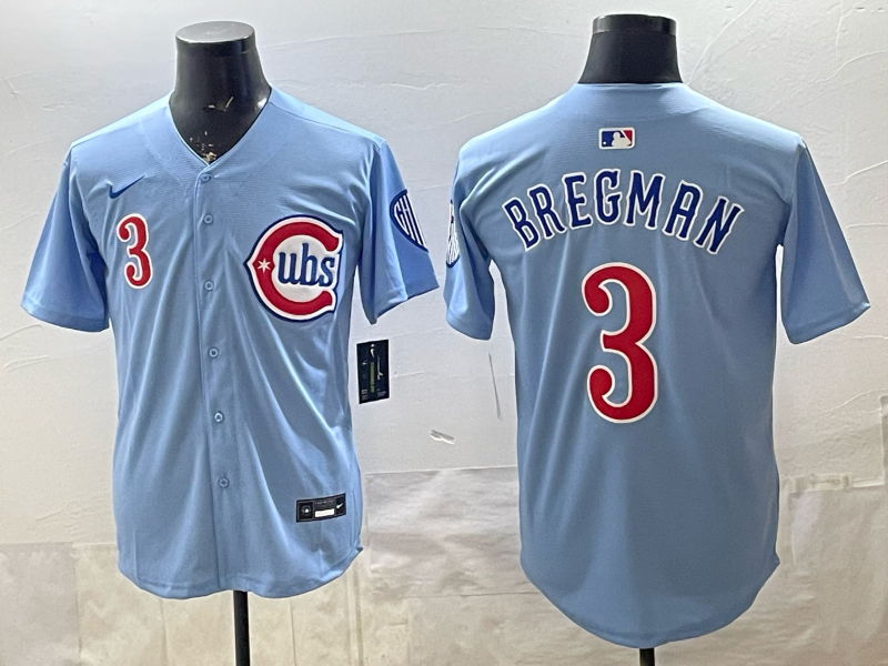 Men's Chicago Cubs Alex Bregman #3 Light Blue Alternate Limited Player Jersey baseball jersey product view 1