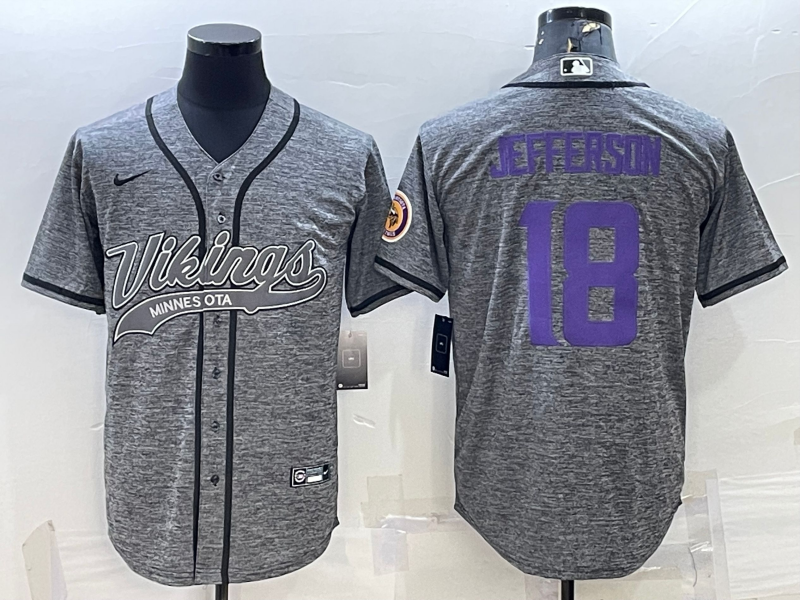Men's Minnesota Vikings Justin Jefferson Gray Game Jersey Joint Edition football jersey product view 1