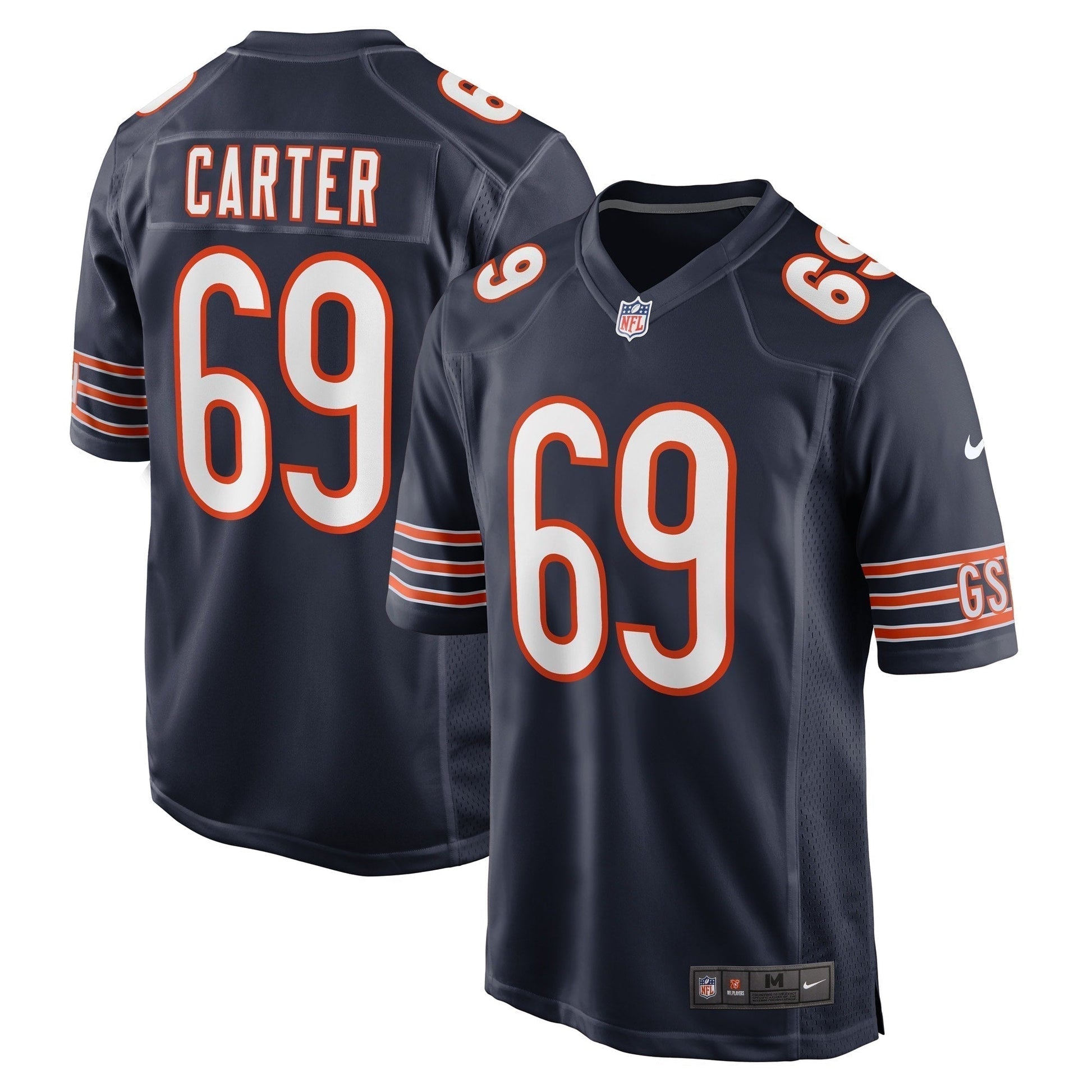 Ja'Tyre Carter Chicago Bears Game Jersey - Navy football jersey product view 1