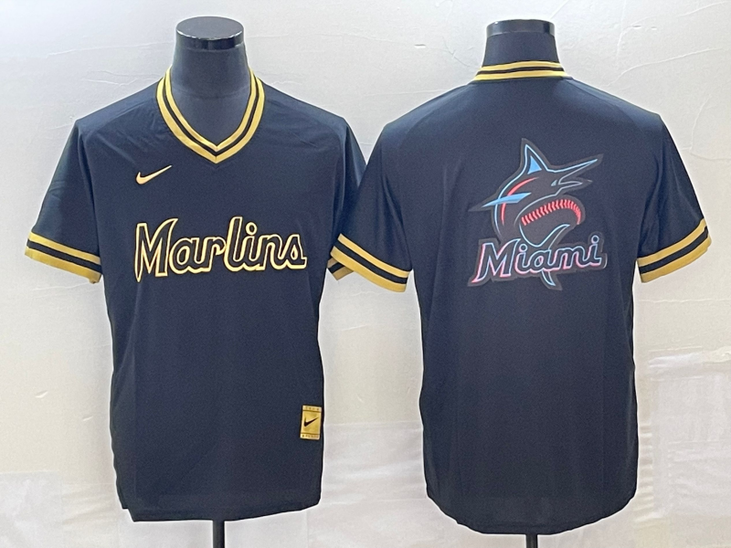 Men's Miami Marlins Black Replica Team Jersey baseball jersey product view 1