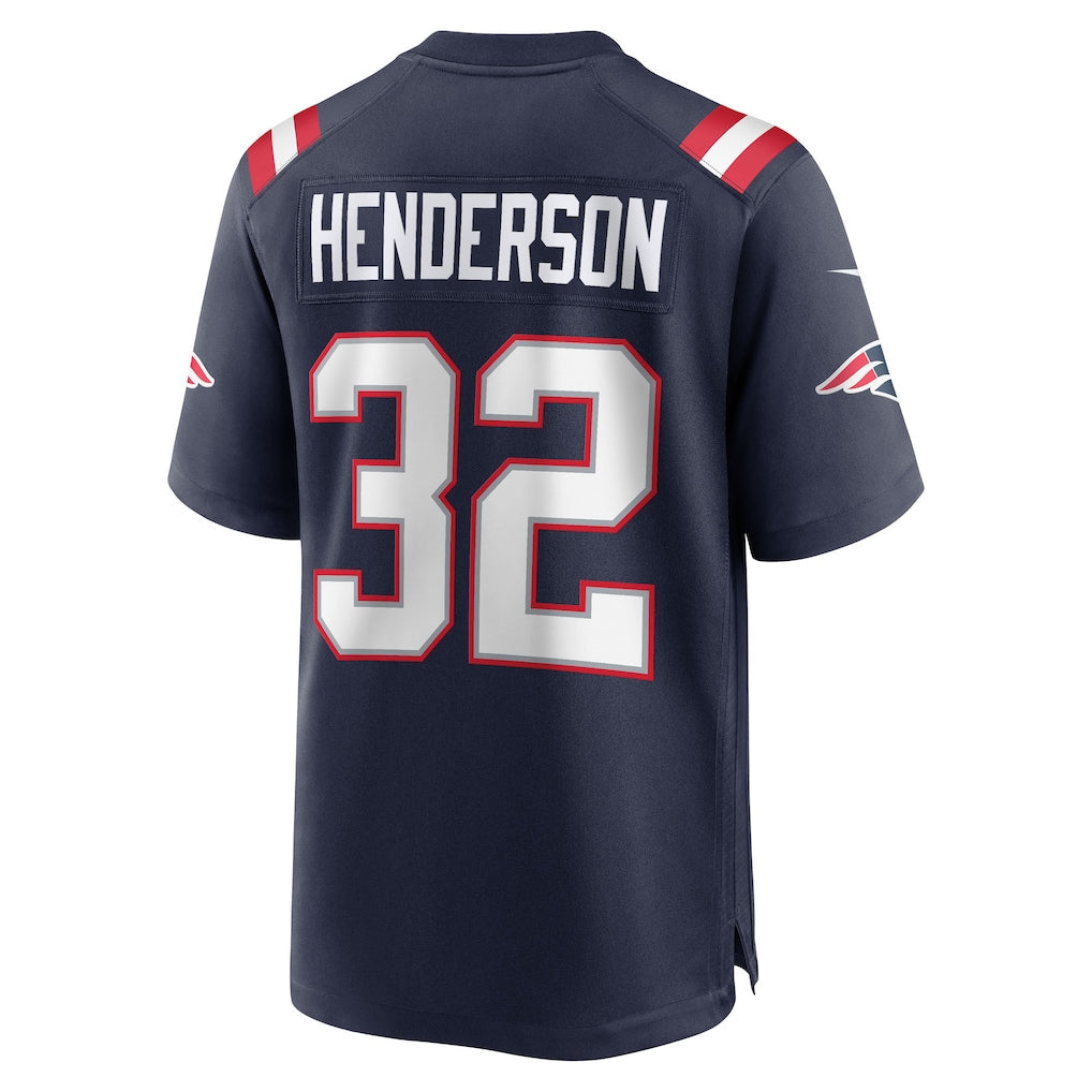 NE.Patriots #32 TreVeyon Henderson Navy 2025 NFL Draft Game Jersey football jersey product view 1