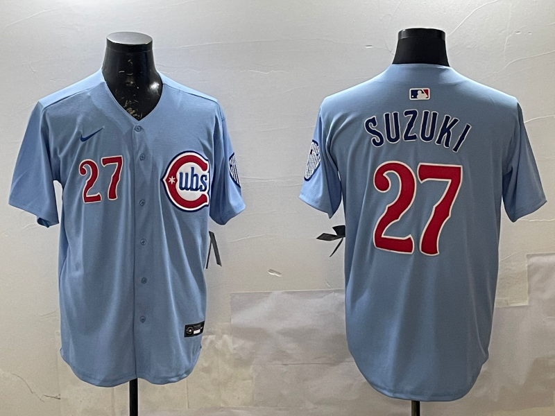 Men's Chicago Cubs Seiya Suzuki Baby Blue 2nd Alternate Limited Player Jersey baseball jersey product view 1