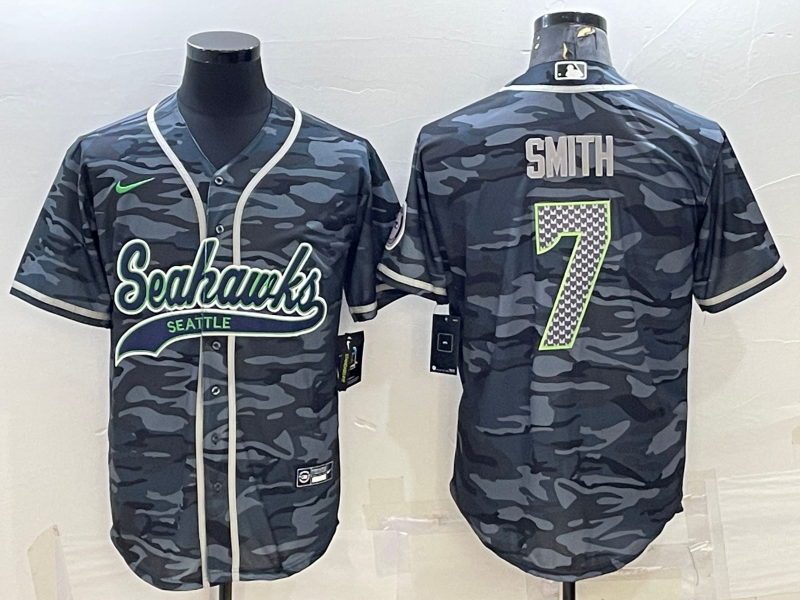 Men's Seattle Seahawks Geno Smith Grey Camouflage Game Jersey Joint Edition football jersey product view 1