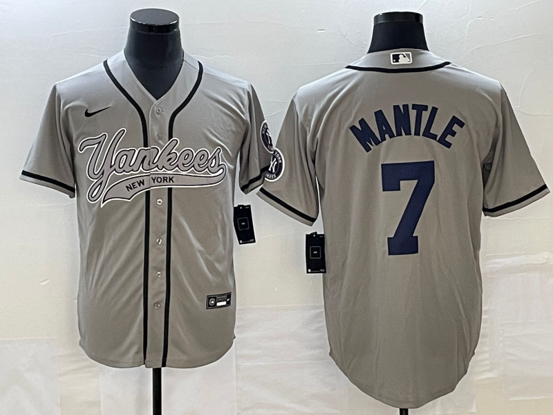 Men's New York Yankees Mickey Mantle #7 Gray Player Jersey Joint Edition baseball jersey product view 1