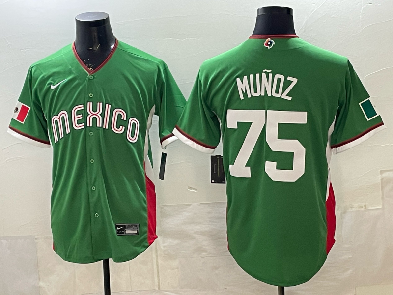 Men's Mexico Baseball Sergio Munoz #75 Green 2026 World Baseball Classic Stadium Jersey baseball jersey product view 1