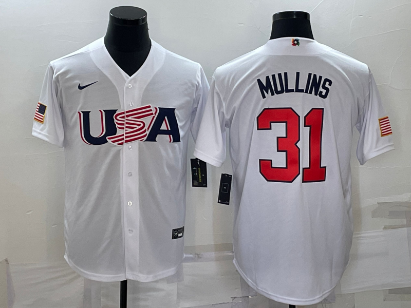 Men's 2023 World Baseball Classic Cedric Mullins USA White Jersey baseball jersey product view 1