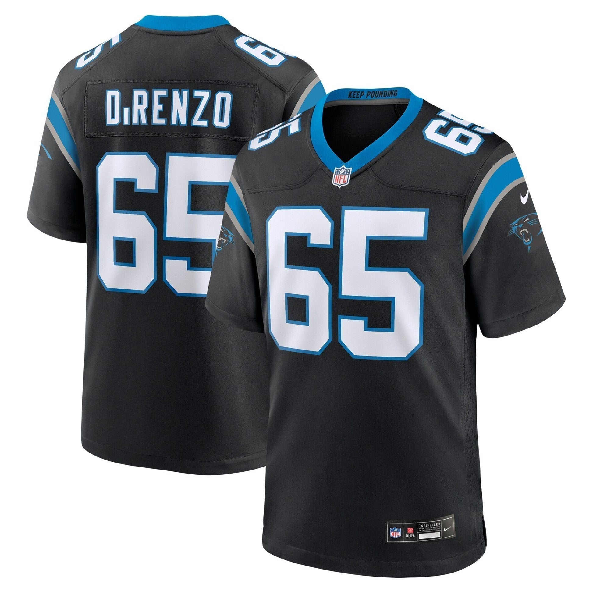 J.D. DiRenzo Carolina Panthers Game Jersey - Black football jersey product view 1