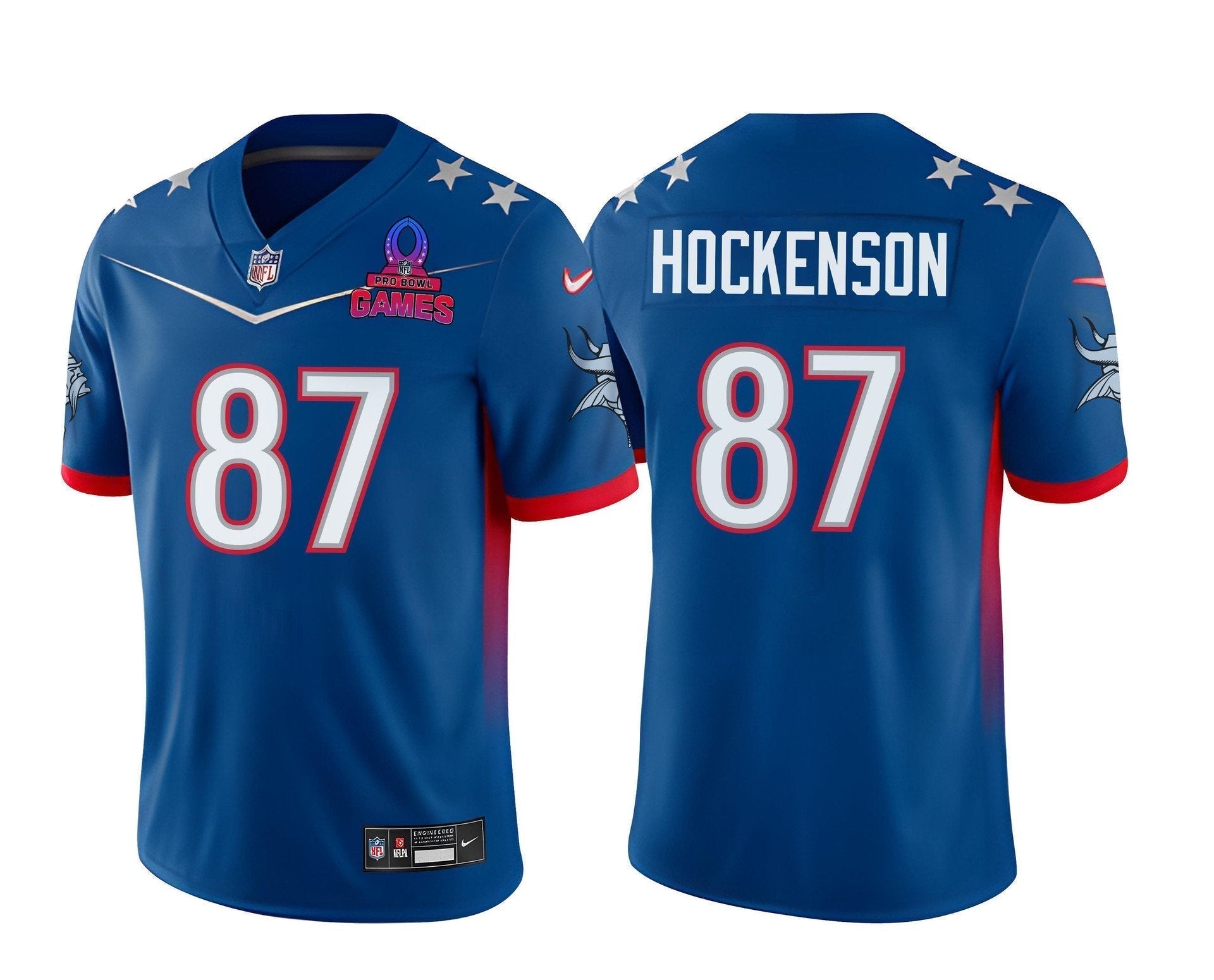 T.J. Hockenson 87 Vikings Pro Bowl 2023 Patch Men Jersey - Blue football jersey product view 1