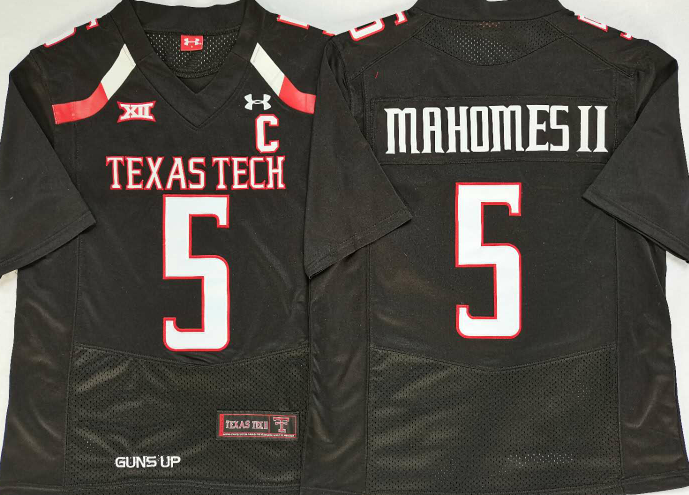Men's Texas Tech Red Raiders Patrick Mahomes #5 Black Player Game Jersey football jersey product view 1