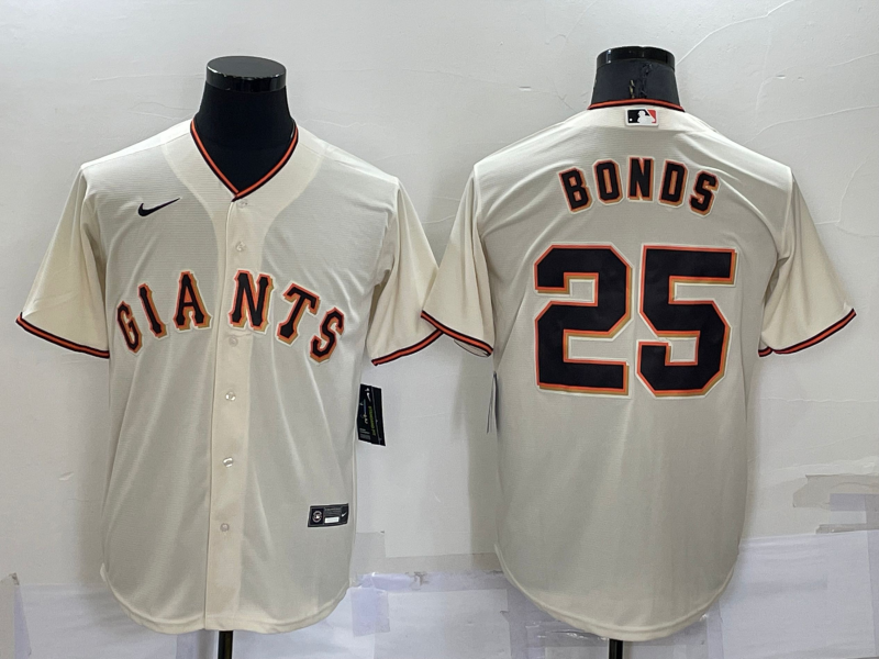 Men's San Francisco Giants Barry Bonds Beige Replica Baseball Jersey baseball jersey product view 1