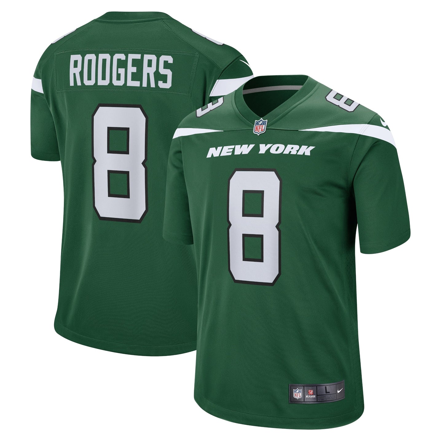 Aaron Rodgers New York Jets Game Jersey - Gotham Green football jersey product view 1