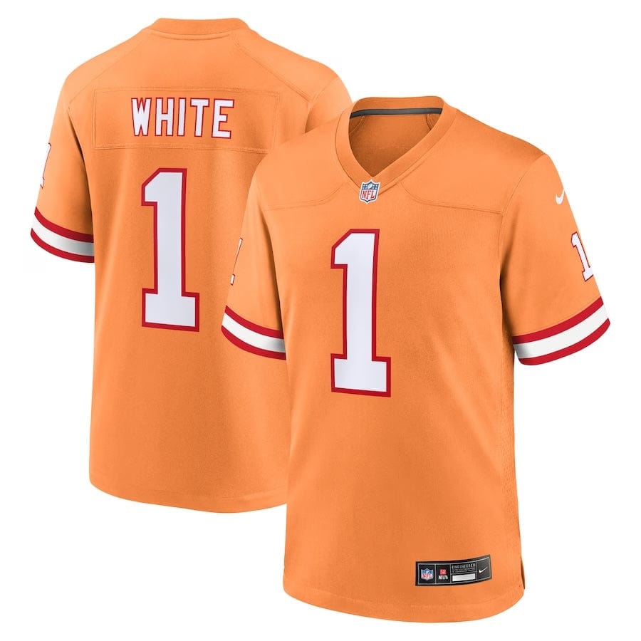 Rachaad White Tampa Bay Buccaneers Orange Throwback Jersey football jersey product view 1