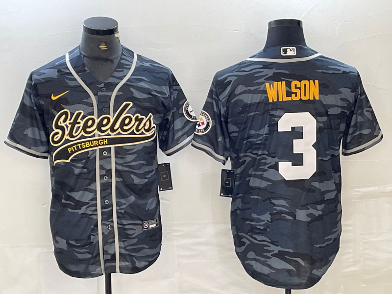 Men's Pittsburgh Steelers Russell Wilson Grey Camouflage Game Jersey Joint Edition football jersey product view 1