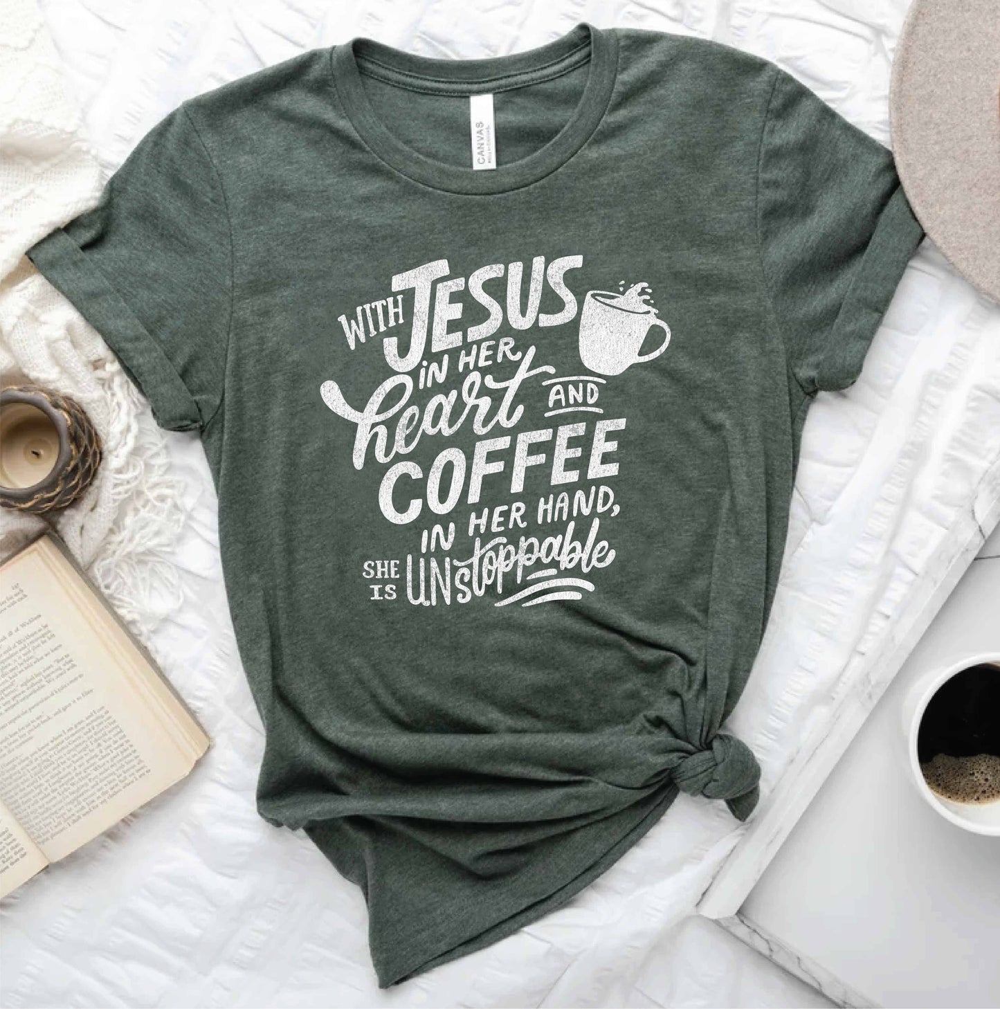 With Jesus in Her Heart Graphic T-Shirt Unisex T-shirt, Sweatshirt, Hoodie, Long Sleeve Tee - T-Shirt, Sweatshirt, Hoodie