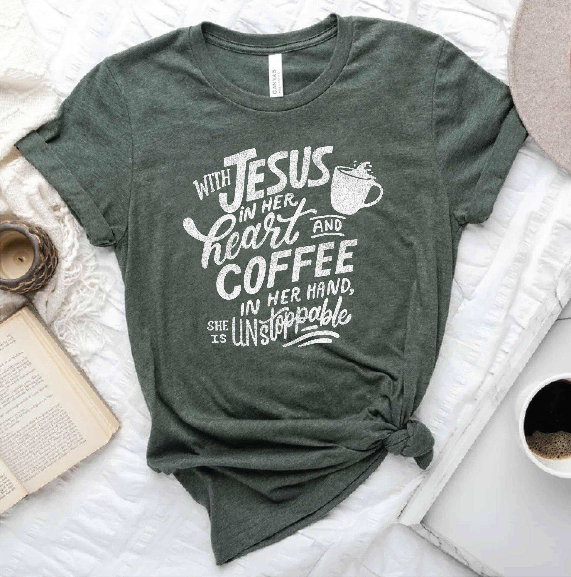 With Jesus in Her Heart Graphic T-Shirt Unisex T-shirt, Sweatshirt, Hoodie, Long Sleeve Tee - T-Shirt, Sweatshirt, Hoodie