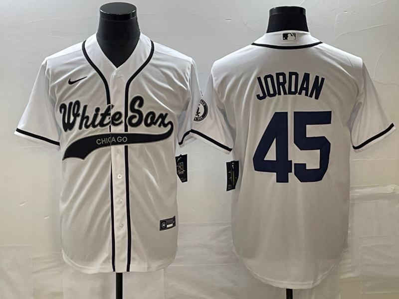 Men's Chicago White Sox Michael Jordan #45 White Replica Player Jersey1 Joint Edition basketball jersey product view 1