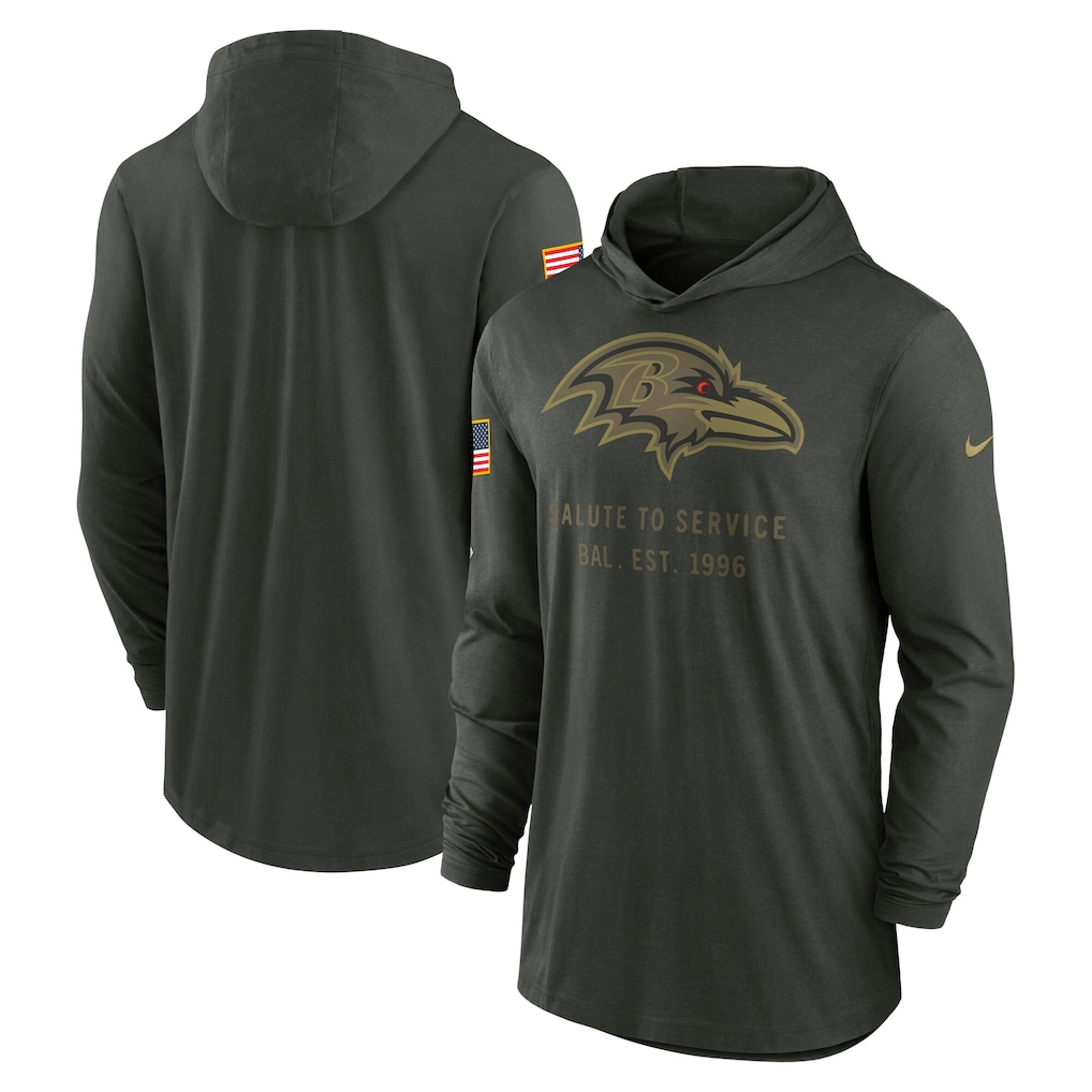 Men's Baltimore Ravens Forest Green 2025 Salute to Service Sideline Dri-FIT Lightweight Hooded Pullover football jersey product view 1