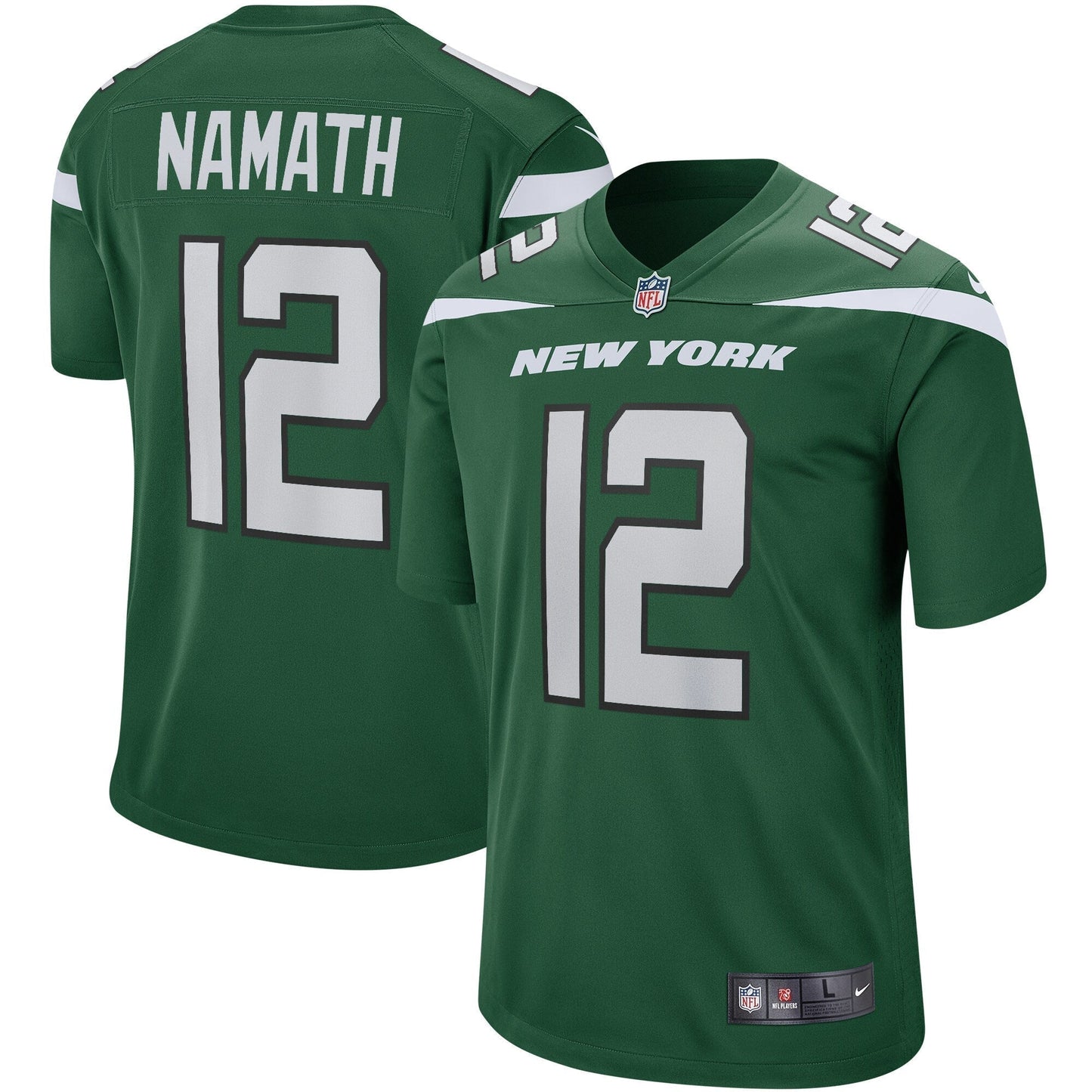 Joe Namath New York Jets Game Retired Jersey - Gotham Green football jersey product view 1